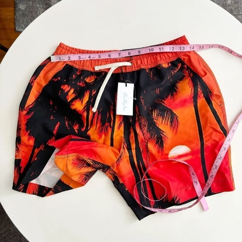 BLUE SKY INN Men’s 6” Sunset Palms Swim Trunks Size Small New Lined